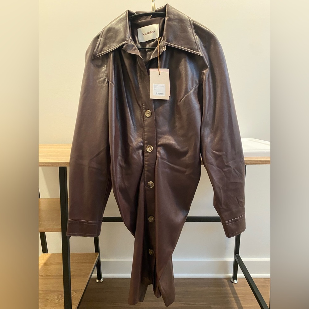 Nanushka vegan leather wrap mini dress
